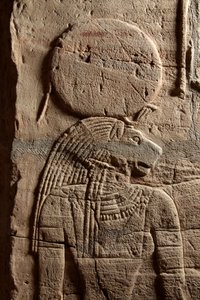 Relief on a shrine erected by Pharaoh Taharqa in the court of the Temple of Amun built by him at Kawa in Nubia, 25th Dynasty, Late Period, 690-64 BC sandstone (detail)